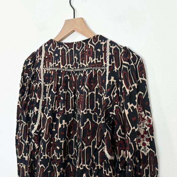 Anthropologie Maeve Veda Printed Embroidered Peasant Blouse Size XXS Petite - Picture 4 of 8